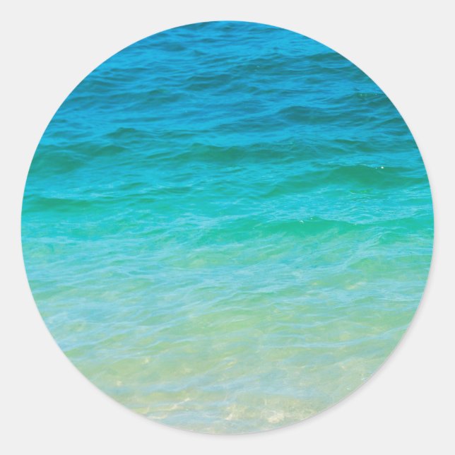 Sticker Rond Elégant Modèle blanc Vagues de mer bleue personnal (Devant)