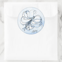 Elégant Modèle Floral Bleu avec nom ・ Lily Art