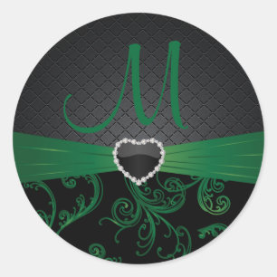 Sticker Rond Élégant modèle floral noir et vert