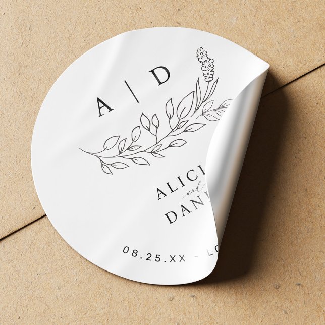 Sticker Rond Elegant modern black and white monogram wedding  (Créateur téléchargé)