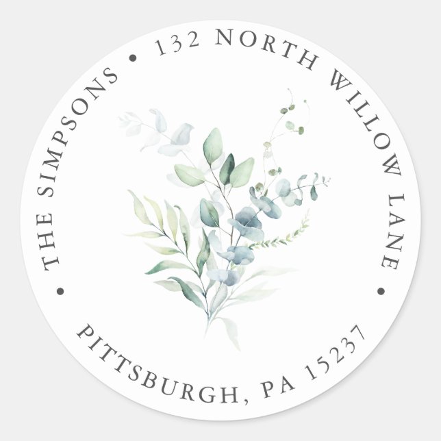 Sticker Rond Elegant Modern Eucalyptus Adresse de retour (Devant)