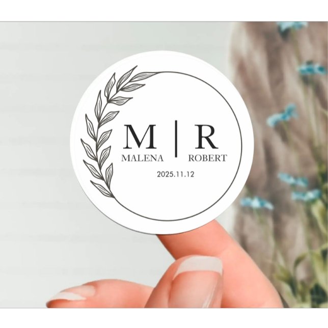 Sticker Rond Elegant Modern Wedding Couple Name Black Text  (Modern wedding couple name round sticker )