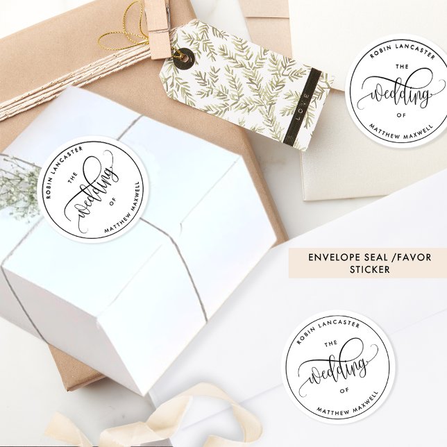 Sticker Rond Elegant, Modern Wedding Envelope Seal/Favor (Créateur téléchargé)