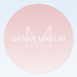 Sticker Rond Elégant moderne Blush Pink Ombre Nom et monogramme