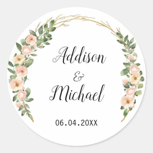 Sticker Rond Elegant Moderne Fleurs Arc de mariage (Devant)