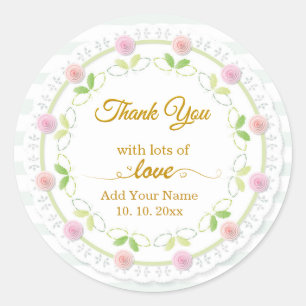 Sticker Rond Élégant Moderne Floral Merci avec Beaucoup d'Amour