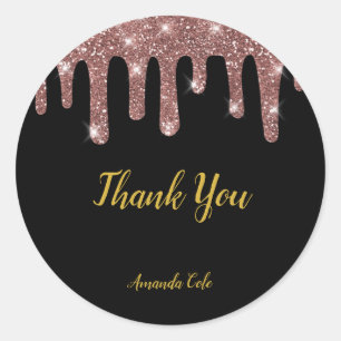 Sticker Rond Élégant Moderne Rose Or Noir Personnalisé