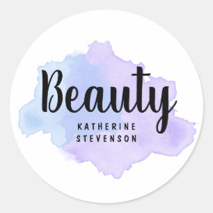 Sticker Rond Elégant moderne violet & bleu aquarelle beauté