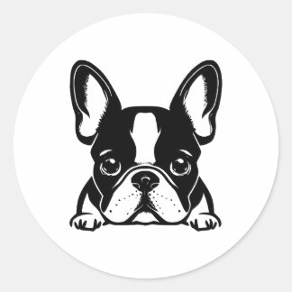 Sticker Rond Elégant Monochrome Français Bulldog Design