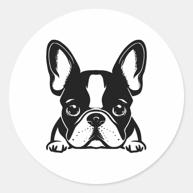 Sticker Rond Elégant Monochrome Français Bulldog Design (Devant)