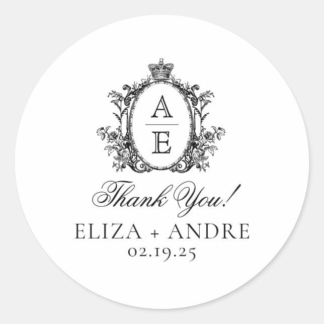 Sticker Rond Elégant Monogram Crest Vintage Wedding (Devant)