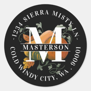 Sticker Rond Élégant Monogram Fall Harvest Adresse de retour