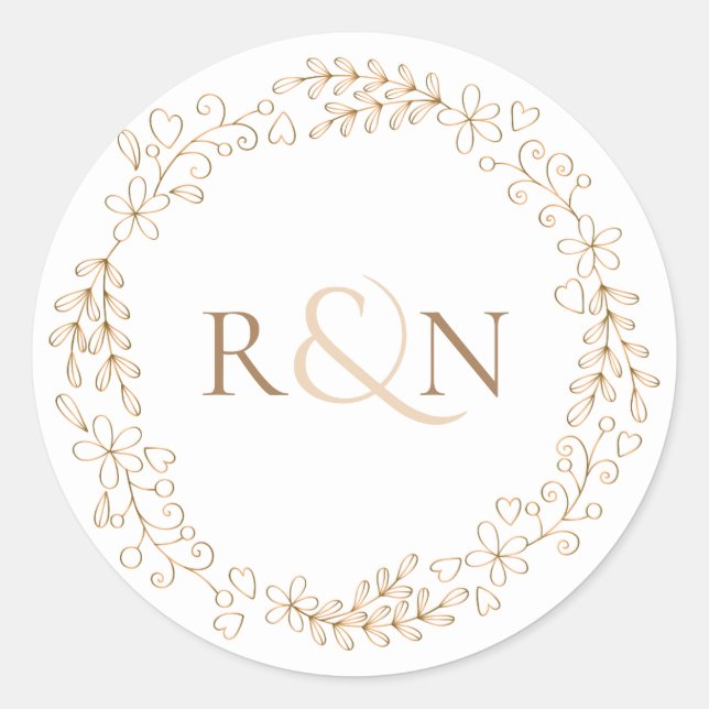 Sticker Rond Elégant Monogram Garland (Devant)