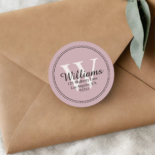 Sticker Rond Élégant Monogram Solid Blush Pink Adresse de retou