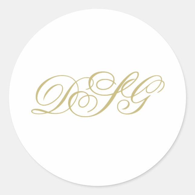 Sticker Rond Élégant Monogramme blanc et or (Devant)