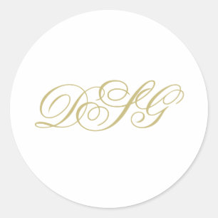 Sticker Rond Élégant Monogramme blanc et or