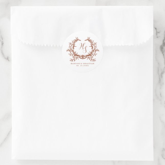 Sticker Rond Élégant Monogramme Botanique Crest (Sac)