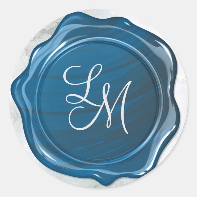 Sticker Rond Élégant Monogramme de cire bleu brillant (Devant)
