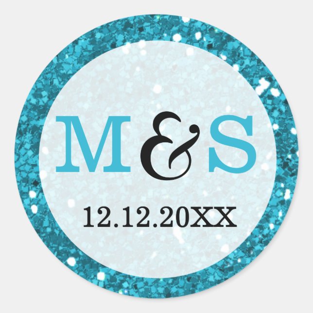 Sticker Rond Elégant Monogramme De Mariage | Parties scintillan (Devant)