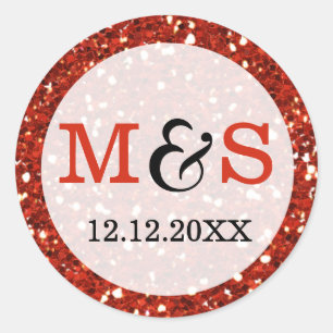Sticker Rond Elégant Monogramme De Mariage Parties scintillan