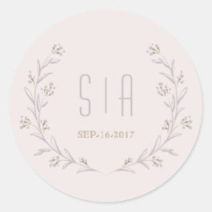 Sticker Rond Élégant monogramme de mariage rustique lilas flora