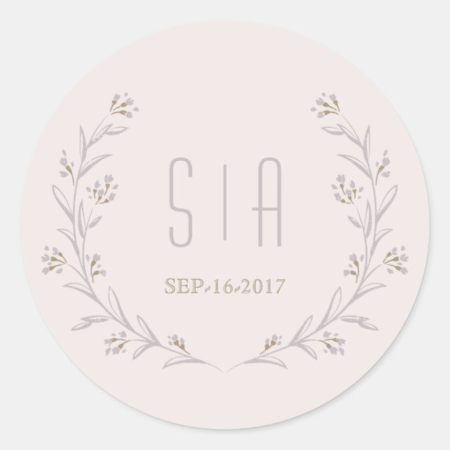 Sticker Rond Élégant monogramme de mariage rustique lilas flora (Devant)