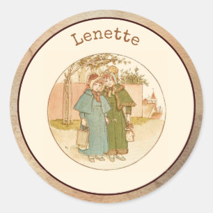 Sticker Rond Élégant Monogramme et filles Vintage rose