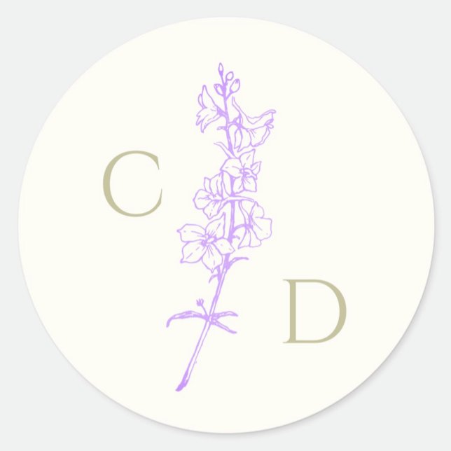 Sticker Rond Élégant Monogramme Fleur de Lin Lavande Floral  (Créateur téléchargé)