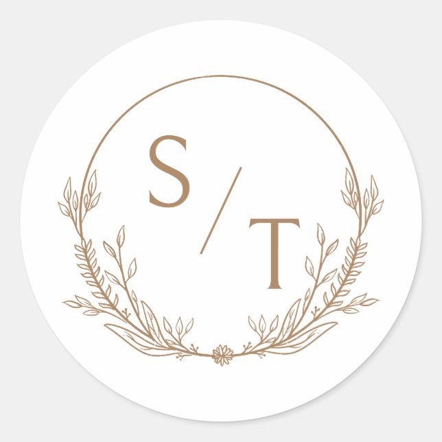 Sticker Rond Élégant Monogramme Floral Simple (Devant)