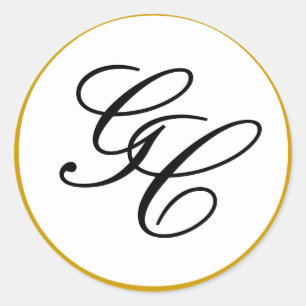 Sticker Rond Élégant Monogramme initial Gold & Black Mariage Se