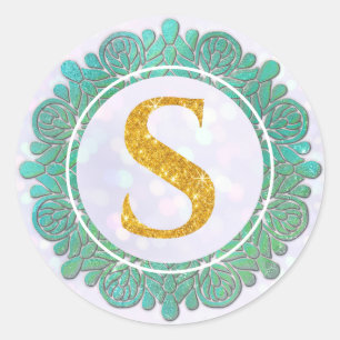 Sticker Rond Élégant Monogramme Lettres initiales avec Mandala