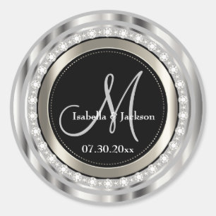 Sticker Rond Elégant Monogramme Mariage ou Anniversaire Design