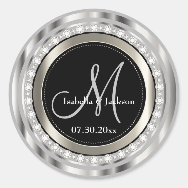 Sticker Rond Elégant Monogramme Mariage ou Anniversaire Design (Devant)