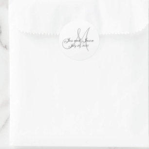 Sticker Rond Elégant Monogramme Merci mariage Faveur