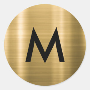 Sticker Rond Élégant Monogramme minimaliste en or métallique no