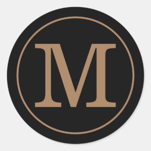 Sticker Rond Élégant Monogramme noir et or