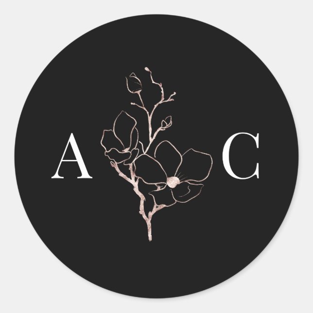 Sticker Rond Élégant Monogramme noir Mariage Enveloppe sceaux (Devant)