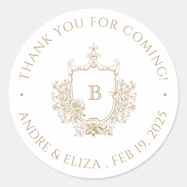 Sticker Rond Élégant Monogramme Or Crest (Devant)