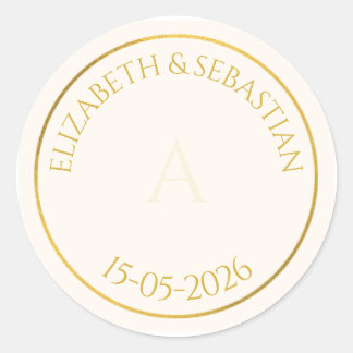 Sticker Rond Élégant Monogramme Or Faveur de Mariage Minimalist