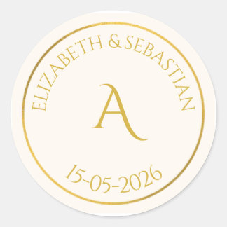 Sticker Rond Élégant Monogramme Or Faveur de Mariage Minimalist