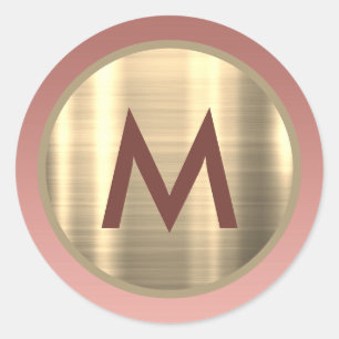 Sticker Rond Élégant Monogramme Or Rose