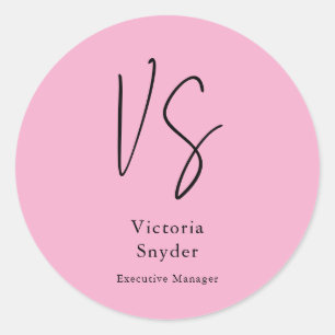 Sticker Rond Élégant Monogramme Professionnel Rose clair