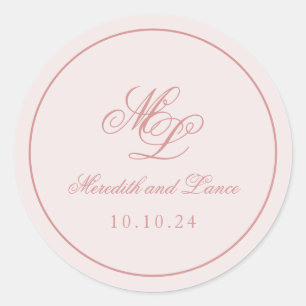 Sticker Rond Élégant Monogramme rose simple
