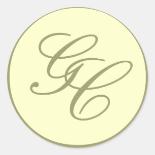 Sticker Rond Élégant Monogramme Taupe initiale Mariage ivoire s