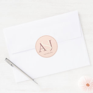 Sticker Rond Élégant Monogramme Tons Terreux Chauds Rose Mariag