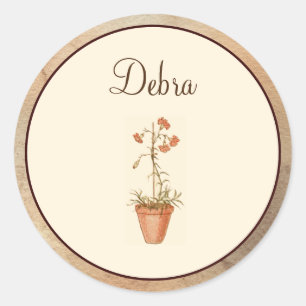 Sticker Rond Élégant Monogramme Vintage rose et jaune Fleurs