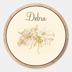 Sticker Rond Élégant Monogramme Vintage rose et jaune Fleurs