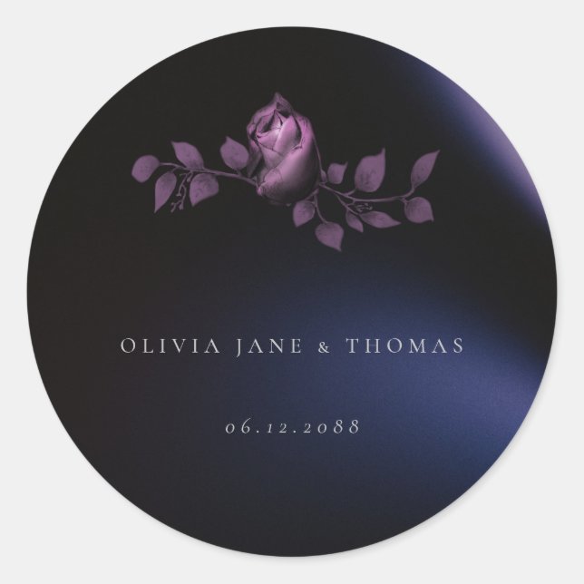 Sticker Rond Élégant Moody moderne Mariage floral violet foncé (Devant)