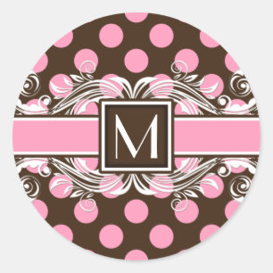 Sticker Rond Élégant Motif de points géométriques monogrammes