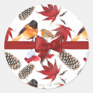 Sticker Rond Élégant Motif d'hiver de ruban rouge